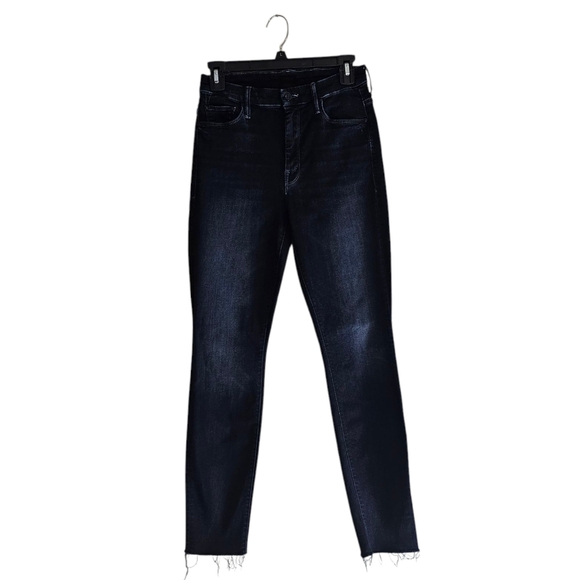 MOTHER High Waisted Ankle Fray Skinny Last Call Dark Blue Jeans 26 Preowned - Picture 1 of 11